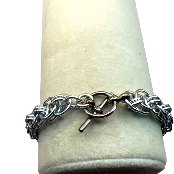 Silver Tone Circle Pendant Necklace & Link Bracelet Set.  N38 - Picture 13 of 15